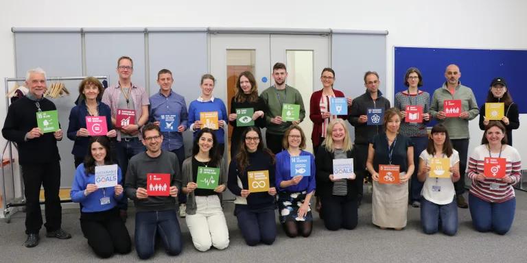 A group of staff and students at the launch event of the Teaching Climate and Sustainability Community of Practice, April 2023