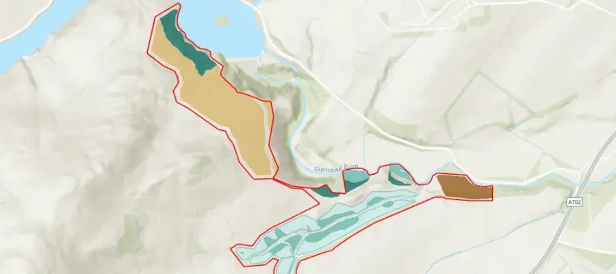 Map showing areas where trees have been planted on a site.