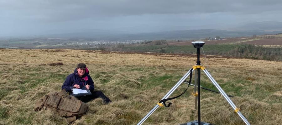 Liz Poulsom working on ground control point survey at Drumbrae