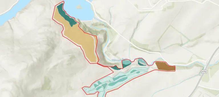 Map showing areas where trees have been planted on a site.