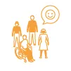 Sustainable events community - diverse group of people with a speech bubble containing a happy face emoji