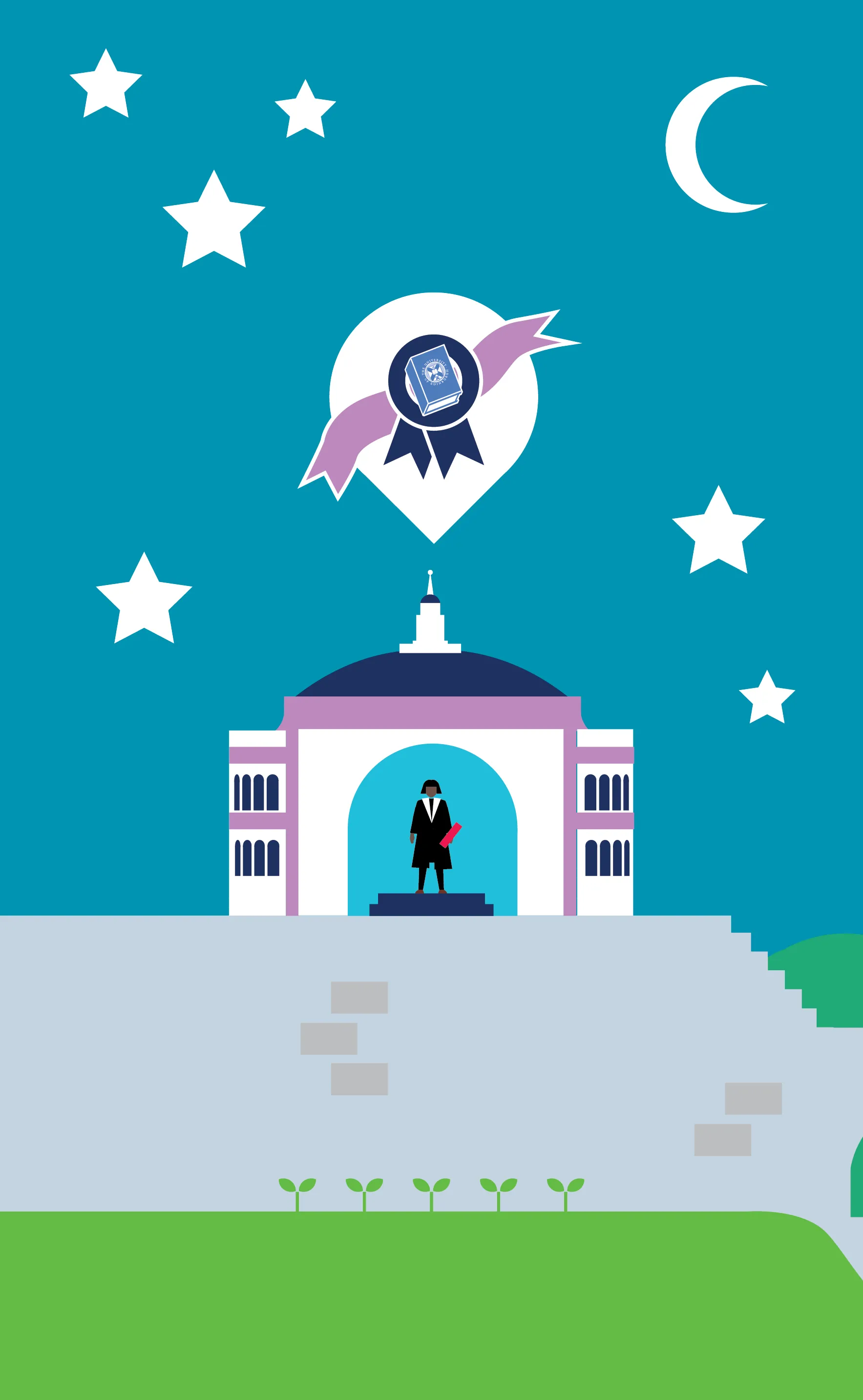 Illustration: McEwan Hall graduate with dissertation prize emblem