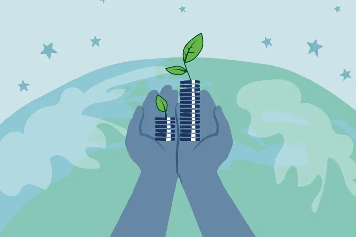 hands in front of world graphic