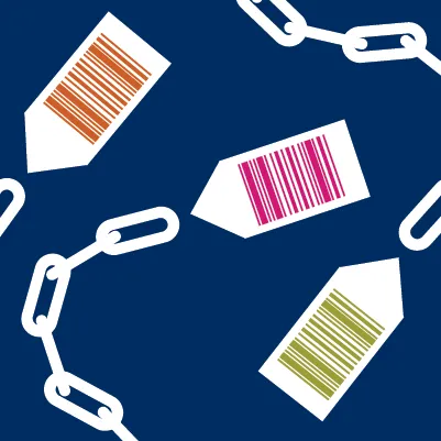 Chains attached to price tags with barcode