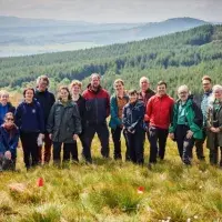  PhD student, supervisory team, and the Forest and Peatland Programme team, at Barvick Burn, Forest and Peatland Programme site    