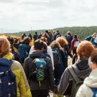 Students from the Ecological measurements field course, School of Geosciences, heading to the field site location at Barvick Burn, Forest and Peatland Programme site   