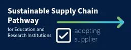 blue background with colourful arrow pointing rightto left, with text "sustainable supply chain pathway or education and research, adopting supplier"