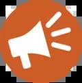 Orange circle with white megaphone icon in centre