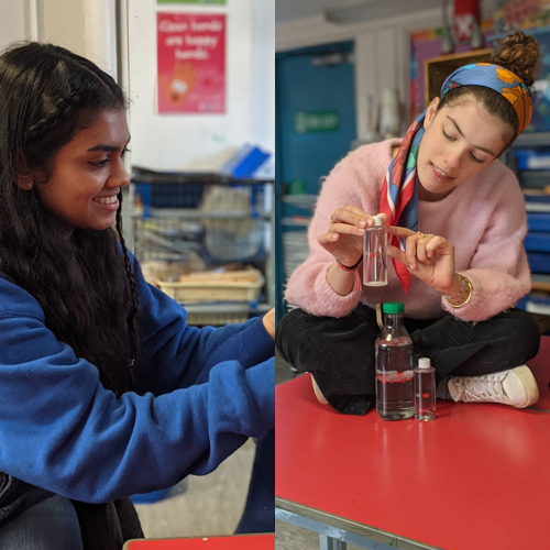 Changemaker Award 2023 - Hands-on student society - fitting a VR headset and showing liquid in bottles