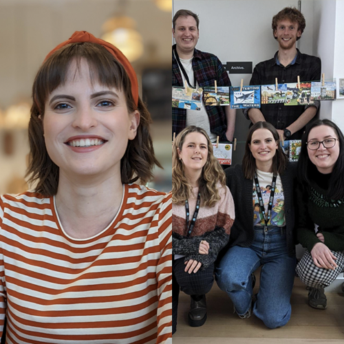 Changemaker Award 2023 - Izi Robe headshot, left, group photo with collage cards, right